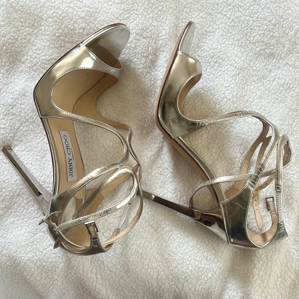 Jimmy Choo Mirror Leather Silver (Lance) Heels with Box